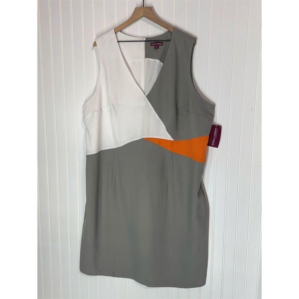 Jessica London 26 Plus Sheath Dress NWT Colorblock Gray White Orange Sleeveless